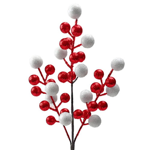 36cm Red & White Glittery Ball Pick (1)