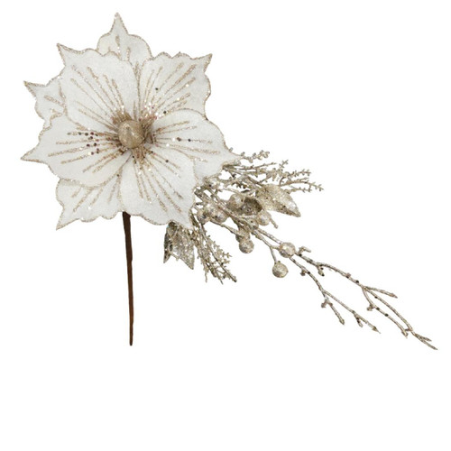A 40cm Cream & Gold Flower Pick.