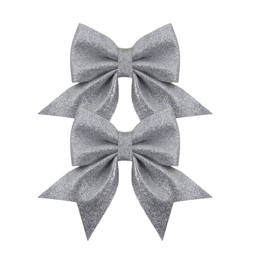 A pack of 2 13cm Silver Luxe Bows.