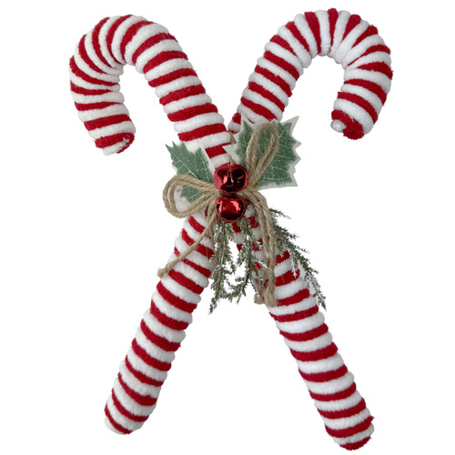 A 30cm crossed candy cane decoration.