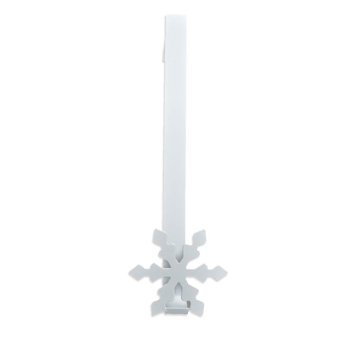 A white snowflake metal wreath hanger.