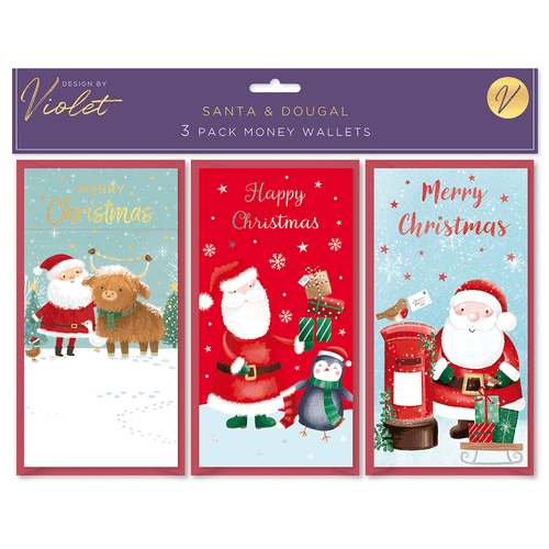 A set of 3 Santa & Dougal Christmas Assorted Money Wallets.