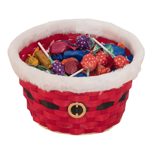 A Santa Suit Red Christmas Hamper Basket.