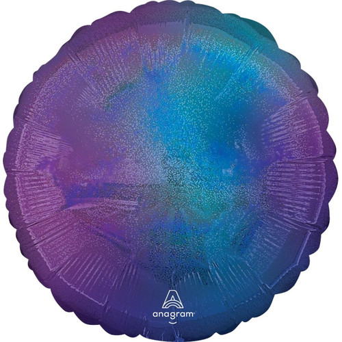 An 18" Blue Aura Stardust Ombre Round Foil Balloon, manufactured by Anagram.