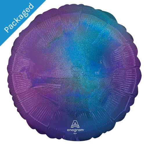 An 18" Blue Aura Stardust Ombre Round Foil Balloon, manufactured by Anagram.