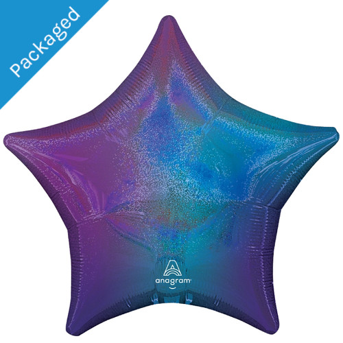 An 18" Blue Aura Stardust Ombre Star Foil Balloon, manufactured by Anagram.