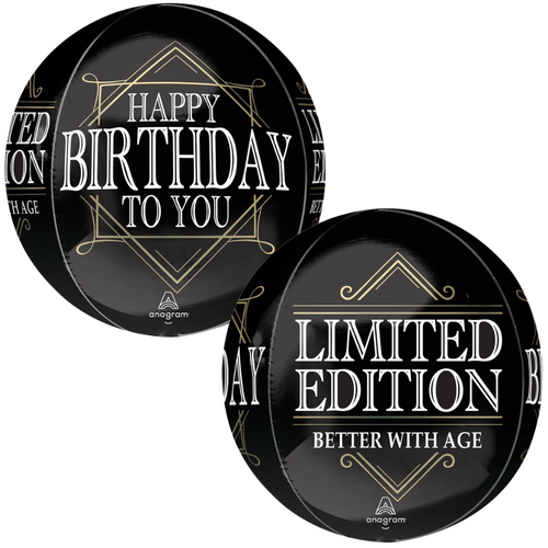 A 16 inch Orbz Happy Birthday Prime of Life Foil Balloon, manufactured by Anagram.