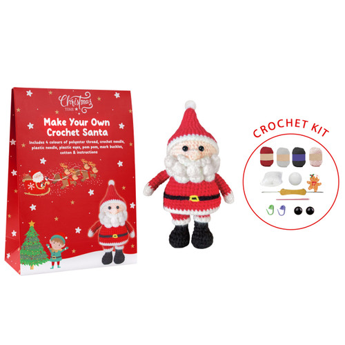A Christmas Mini Crochet Kit, with a Santa Claus Design.
