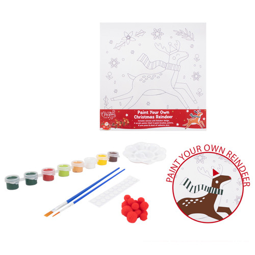 A Christmas Paint Your Own Canvas Set, with a Reindeer Design.