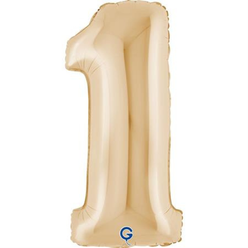 A 40 inch White Gold Number 1 Foil Balloon, manufactured by Grabo