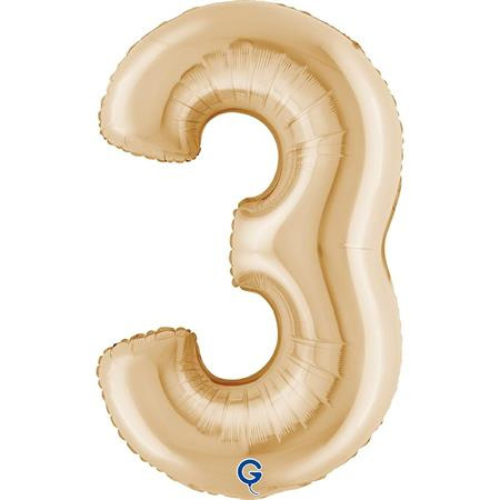 A 40 inch White Gold Number 3 Foil Balloon, manufactured by Grabo