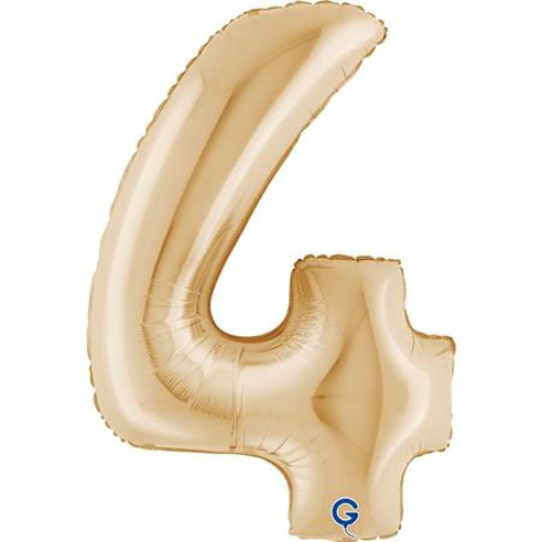 A 40 inch White Gold Number 4 Foil Balloon, manufactured by Grabo