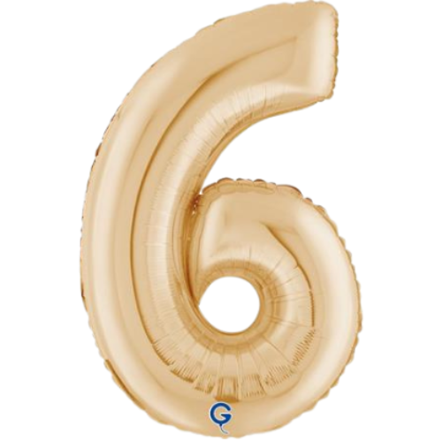 A 40 inch White Gold Number 6 Foil Balloon, manufactured by Grabo