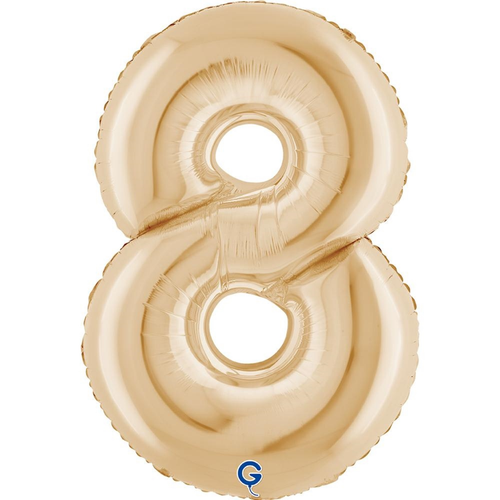 A 40 inch White Gold Number 8 Foil Balloon, manufactured by Grabo.