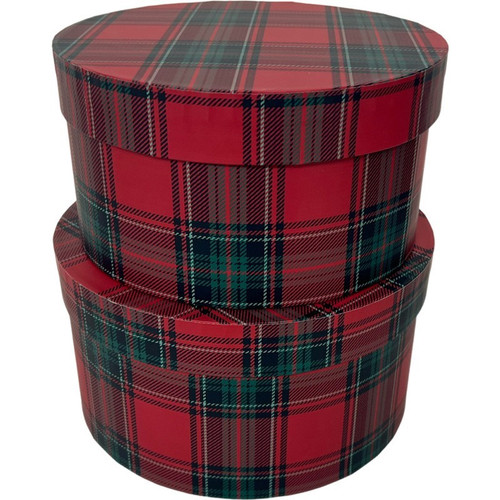 A set of two Red Tartan Hat Boxes.