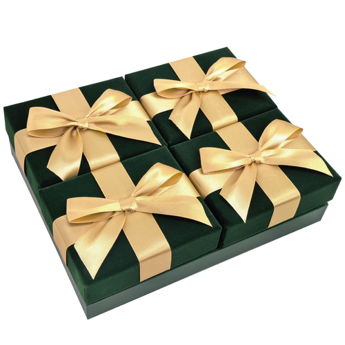 A set of 4 Christmas Green Velvet Tray Boxes.
