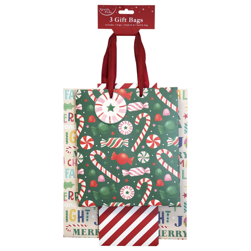 A set of 3 Christmas Brights Assorted Gift Bags.
