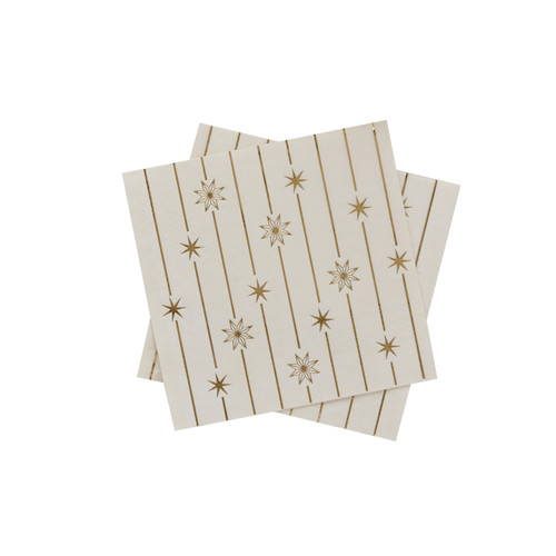 A pack of 16 White & Gold Star & Stripe Paper Napkins.