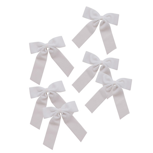 A pack of 6 White Velvet Bow Clip Decorations.