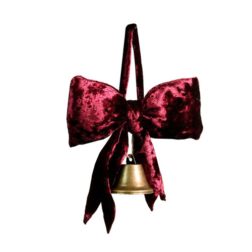 A Burgundy Hanging Velvet Bow with Bell.