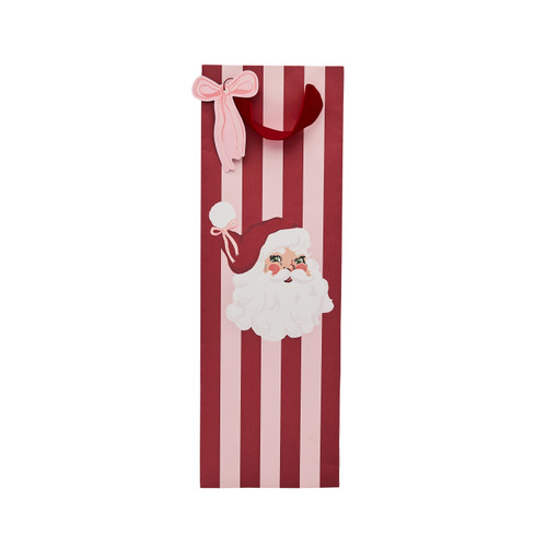 A Pink & Red Vintage Santa Striped Bottle Bag.