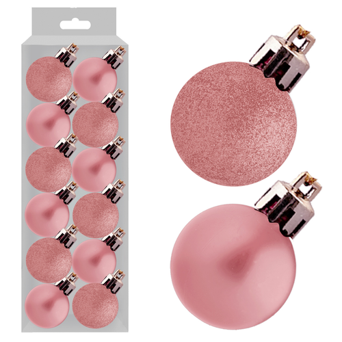 A set of 12 3cm Blush Pink Assorted Baubles.