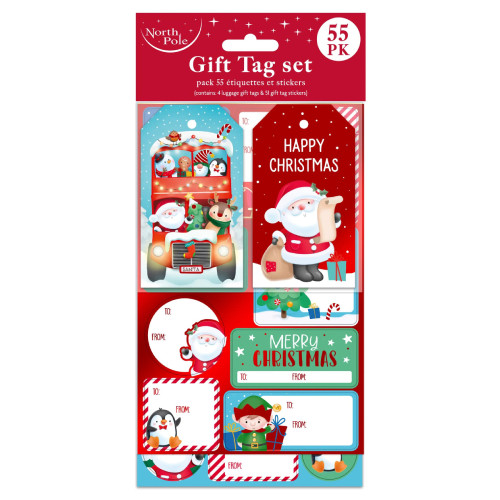 A pack of 55 Christmas Cute Gift Tags & Sticker Set.
