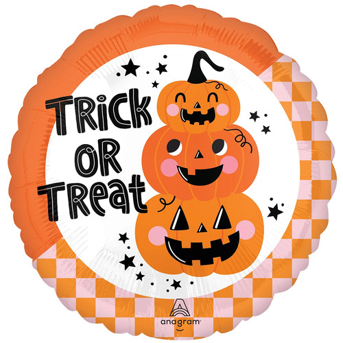 An 18 inch trick or treat stack o lanterns foil balloon, manufactured by Anagram.