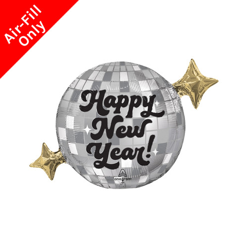 A 13 inch happy New Year disco glamour foil balloon, manufactured by Anagram.