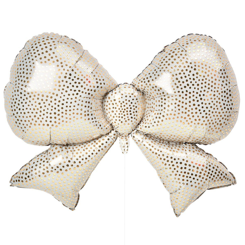 A 33 inch Cream Polka Dot Bow Foil Balloon, manufactured by Rico Design.