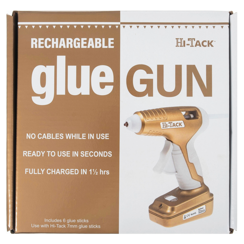 A Hi-Tack Rechargeable Hot Glue Gun.