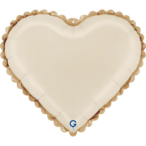 An 18 inch Cream Gold Lace Heart Foil Balloon, manufactured by Grabo.