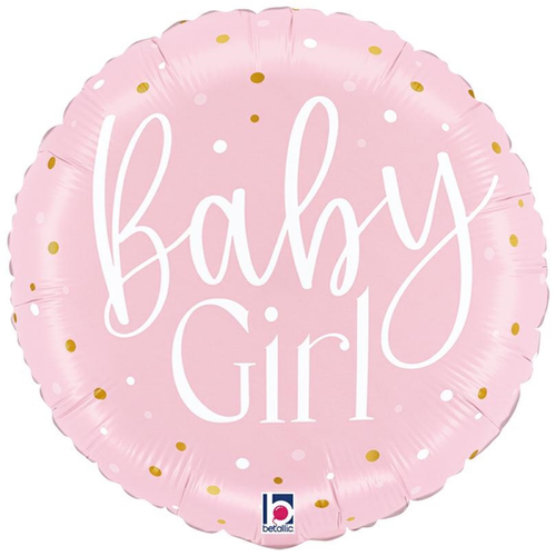 An 18 inch Baby Girl Pink Dots Round Foil Balloon, manufactured by Betallic.