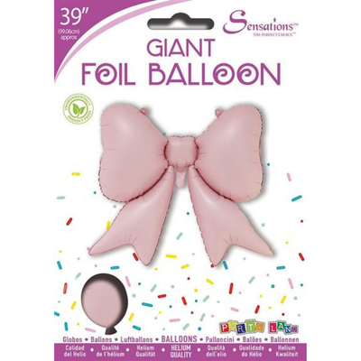A 39 inch Baby Pink Bow Foil Balloon.