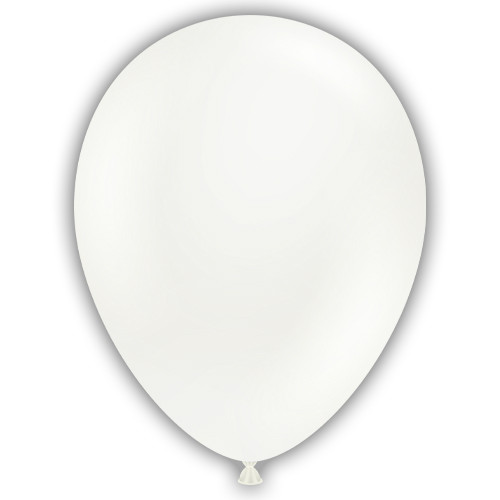 A pack of 50 11" white latex balloons, manufactured by Tuftex.