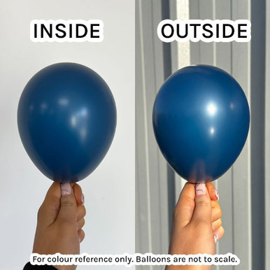 A pack of 50 11" Navy latex balloons, manufactured by Tuftex.