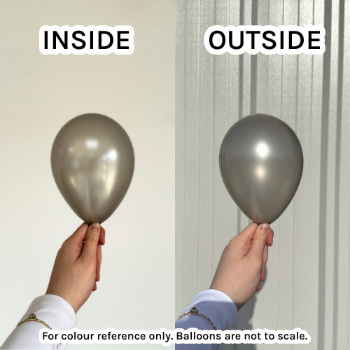 A pack of 50 11" Metallic Silver latex balloons, manufactured by Tuftex.