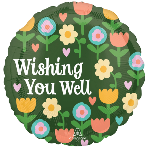 An 18 inch Healing Blooms Wishing You Well Foil Balloon, manufactured by Anagram.