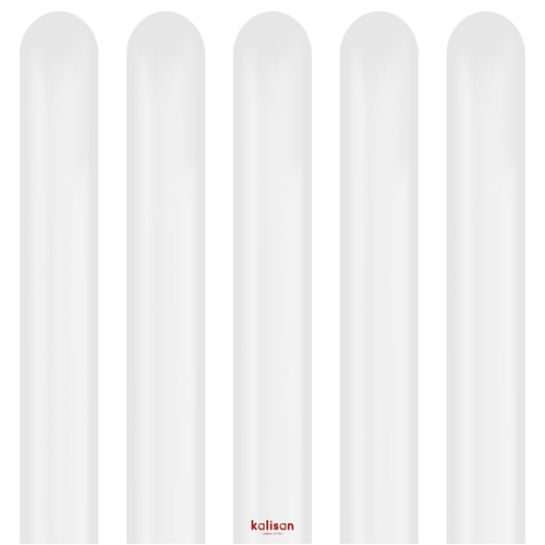 A pack of 100 260 Opaque Satin Snow White Entertainer Balloons, manufactured by Kalisan.