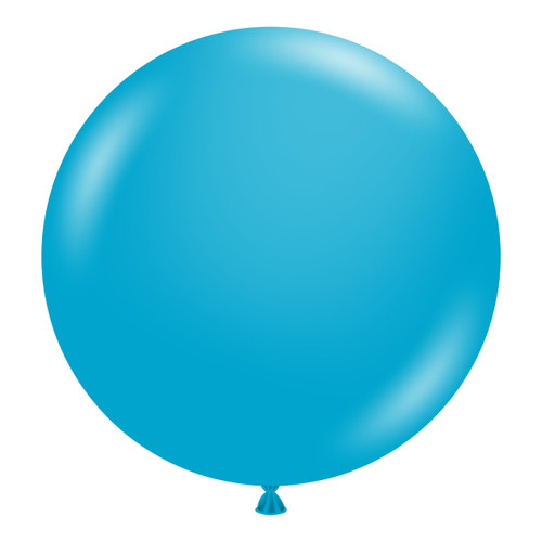 A pack of 3 24" Turquoise latex balloons, manufactured by Tuftex.
