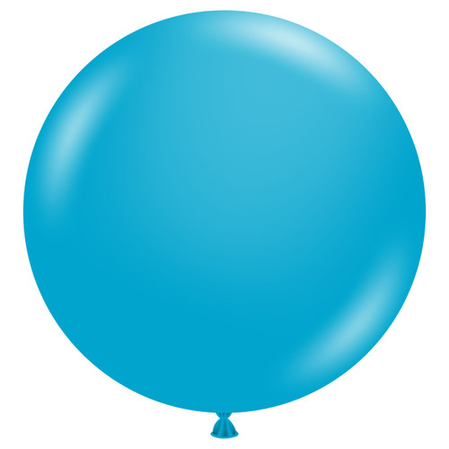 A pack of 2 36" Turquoise latex balloons, manufactured by Tuftex.