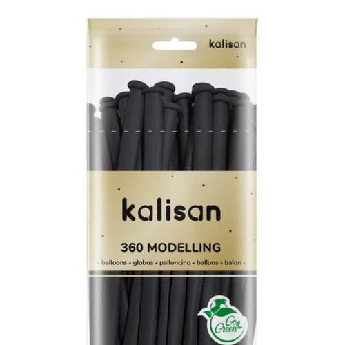 A pack of 50 360 Standard Black Kalisan Nozzle Up Entertainer Balloons.