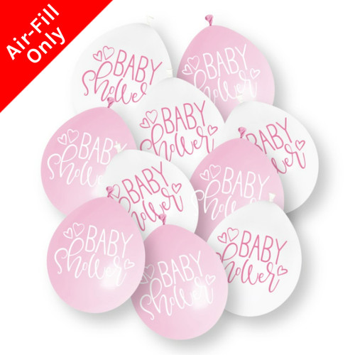 9 inch Baby Shower Neck Up White & Pink Latex Balloons (10)