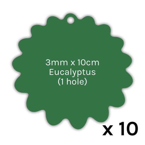 Eucalyptus Acrylic Wavy Flower Tags - 3mm x 10cm (1 hole) (10)
