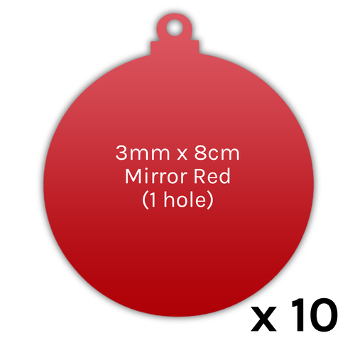 Mirror Red Acrylic Bauble Tags - 3mm x 8cm (1 hole) (10)