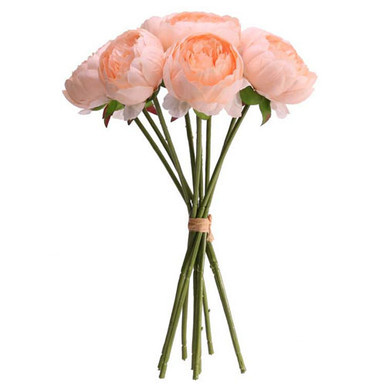 45cm Peach Peony Bunch - 9 Stems