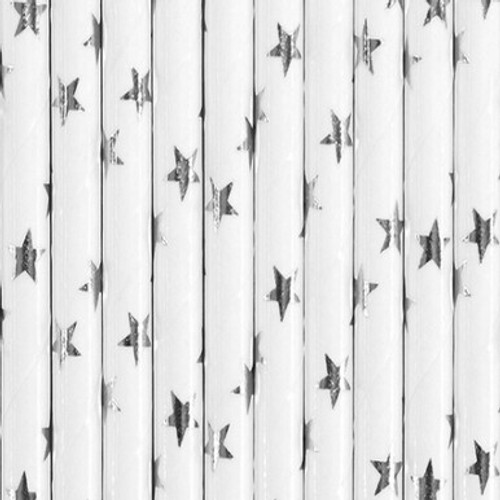Stars Metallic Silver Paper Straws (10) Stars Metallic Silver Paper Straws (10)
