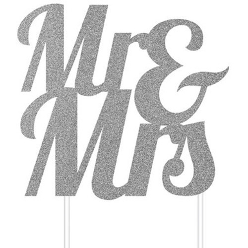 Silver Glitter Mr & Mrs Cake Topper (1) Silver Glitter Mr & Mrs Cake Topper (1)