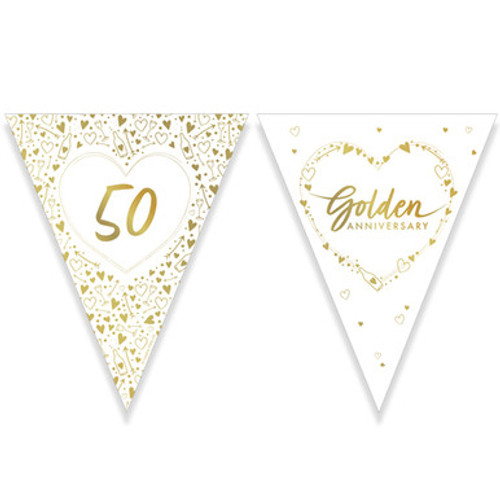 Golden Anniversary Foil Stamped Flag Paper Bunting - 3.7m (1) Golden Anniversary Foil Stamped Flag Paper Bunting - 3.7m (1)