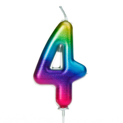 7cm Number 4 Metallic Rainbow Candle (1)